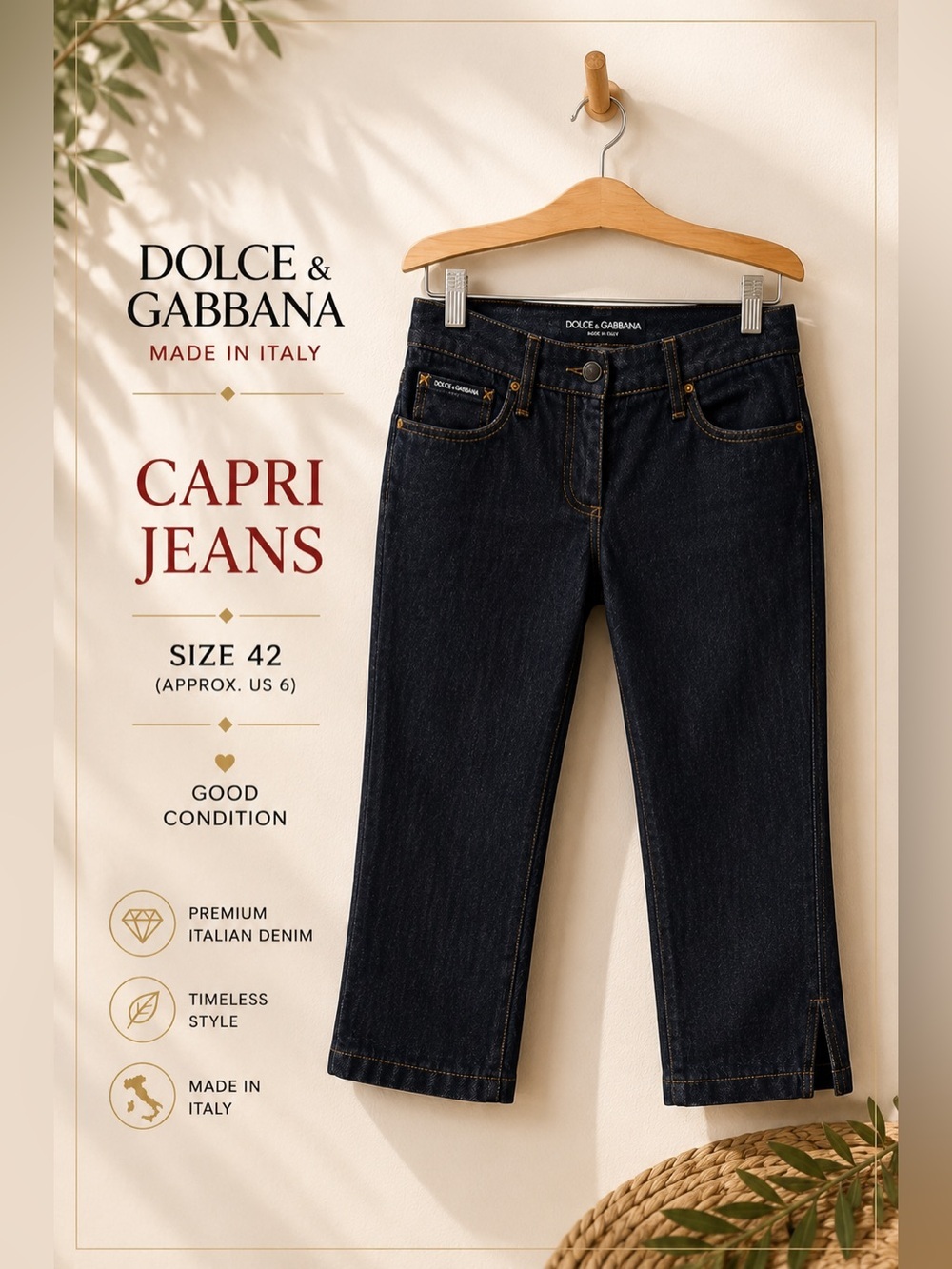 Dolce & Gabbana Dark Wash Capri Jeans Made in Italy Size 42